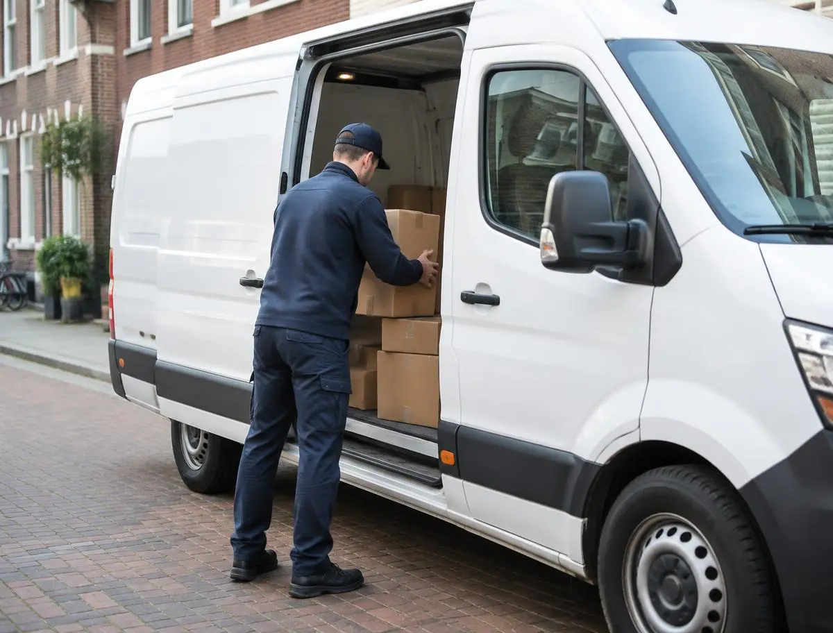 Koerier levert een pakket af